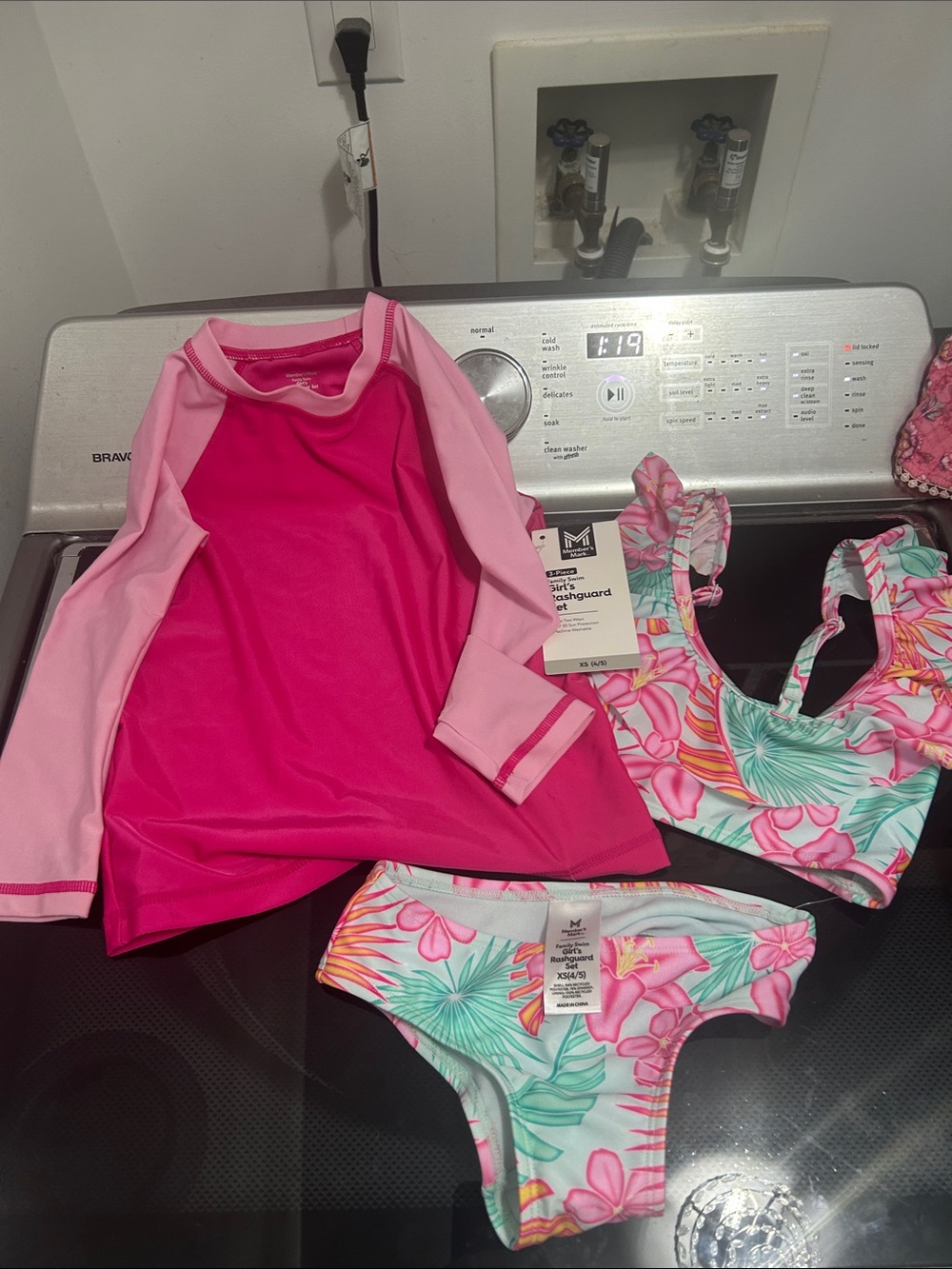 Girl xs 4/5 3 piece mix set swim rash guard bikini tropical luau print new nw